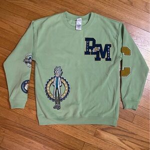 Green Ricky and Morty Pullover Embroidered Sweatshirt Size Medium New